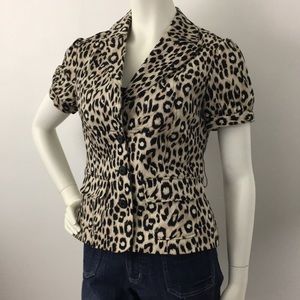 Sharagano Animal Print Short Sleeve Blazer Stretch